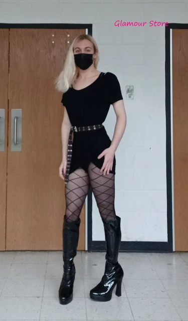Sexy STIVALI al Ginocchio tacco 13 Nero Opaco da 36 a 46 ZIP plateau GLAMOUR