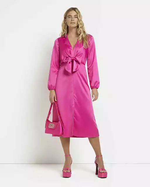 River Island Womens Pink Polyester Blouson Dress Size 16