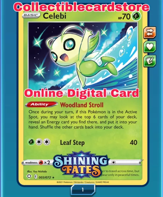 Celebi 003/072 Pokemon TCG Online Digital Card Shining Fates Sent FAST - PTCGO