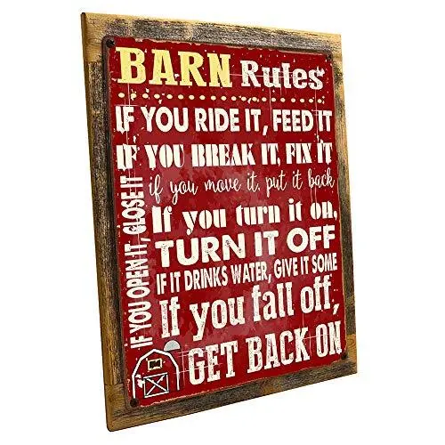 OMSC Wood-Framed Barn Rules Metal Sign Stable Rustic Décor Cowboy Ranch Horse...