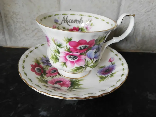 Royal Albert Flower Of Yhe Month, March, Anemones, Tea Cup And Saucer
