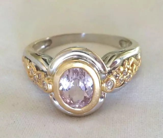 14K White Rose Gold Floret Morganite Diamond Ring - 6.64 gms, Sz 10, 1.22 ctw