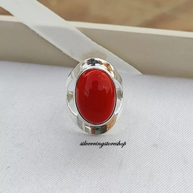 Natural Red Coral Gemstone Handmade 925 Sterling Silver Ring Beautiful Ring, RB.
