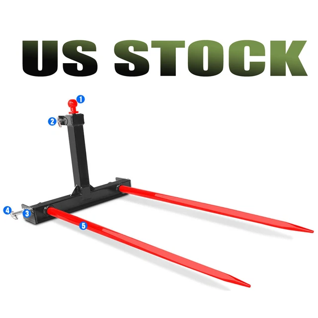 3 Point Hay Bale Spear Stacker Attachment Cat 1 Tractor Gooseneck Trailer Hitch