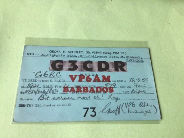 Vintage QSL Radio communication Card Barbados 1955  Ref 52863