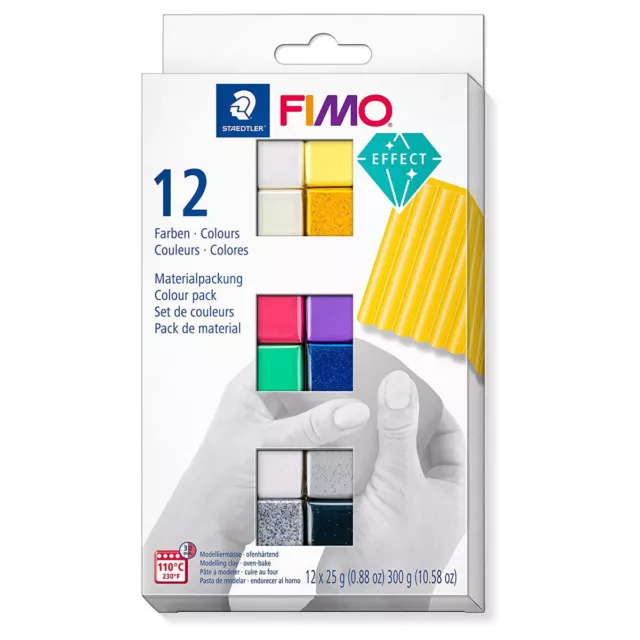 Paquete de colores efecto Staedtler FIMO 12 medias cuadras niños actividad creativa surtido