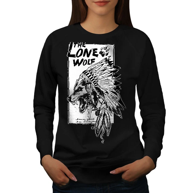 Felpa donna indiana Wellcoda The Lone Wolf, maglione pullover casual selvaggio