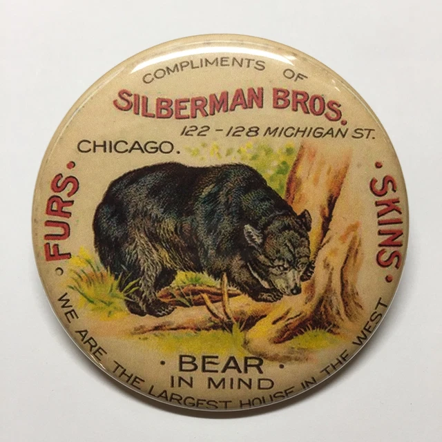 Silberman Bro Furs And Skins Chicago Advertising Pocket Mirror Vintage Style