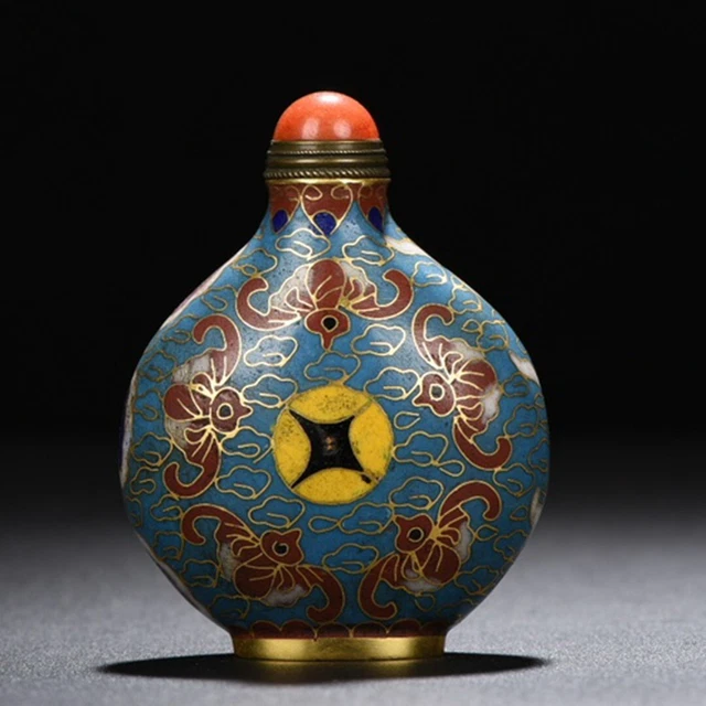 Chinese Handmade Bat coin pattern Copper Cloisonne Snuff Bottle