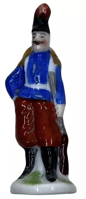 Vintage Porcelain Figurine Blue Soldier Hand Painted Miniature 2.5” 2