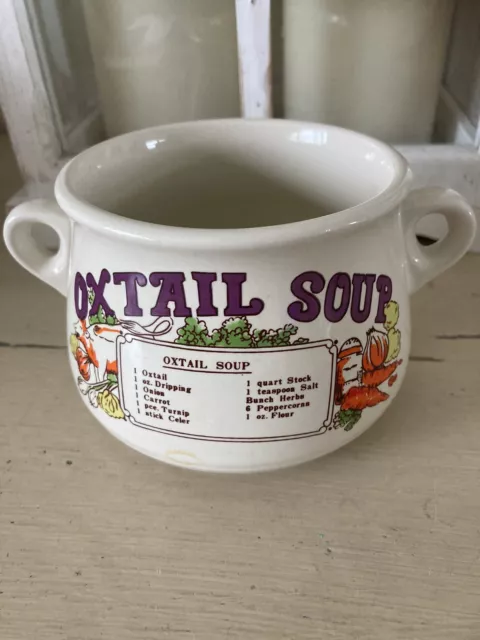 Vintage Retro Soup Bowl Dish Cup Mug Kitsch Kitchen Oxtail Recipe 70s