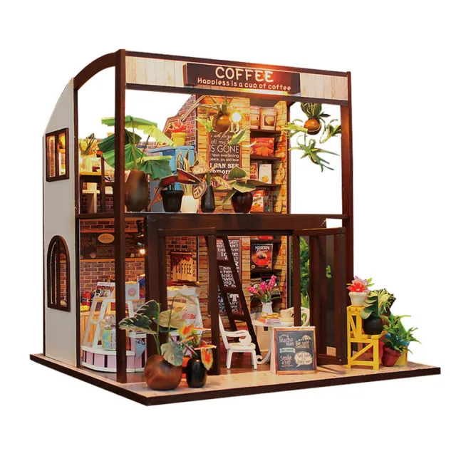DIY Miniature Dollhouse Kit Mini 3D Wooden House Set Coffee House Shop Cafe