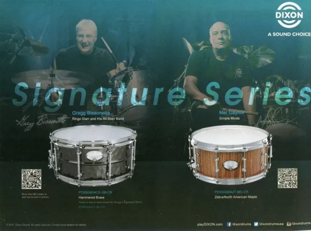 2015 Print Ad Dixon Signature Series Snare Drums w Gregg Bissonette & Mel Gaynor