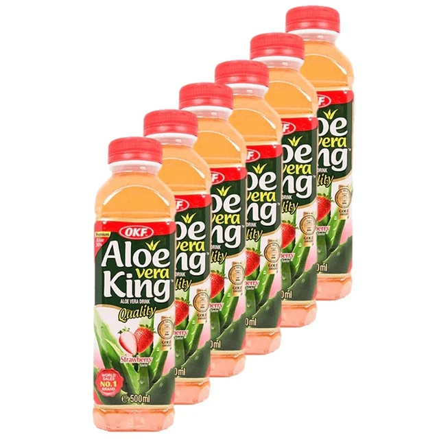 OKF - Confezione da 6 Aloe Vera King fragola con pezzi di aloe vera 500 ml