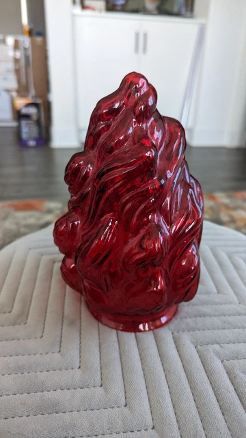 SUPER RARE RED Glass FLAME Art Deco Shade table ceiling Lamp lighting globe