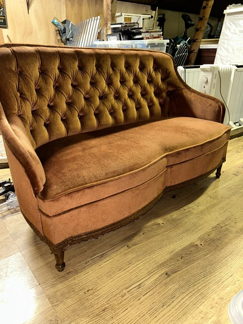 Vintage Danish 19th Century Brown/orange Curved Back 2 Seater Sofa, Antique