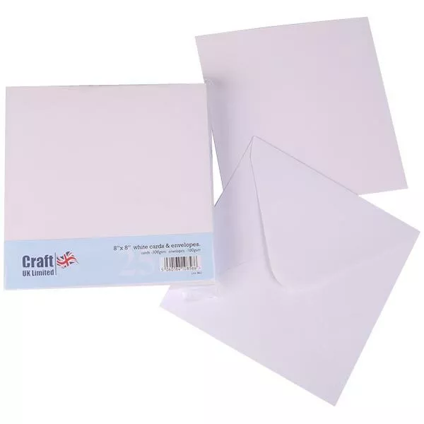 Craft UK 8in x 8in Card Blanks & Envelopes White | 25 pack