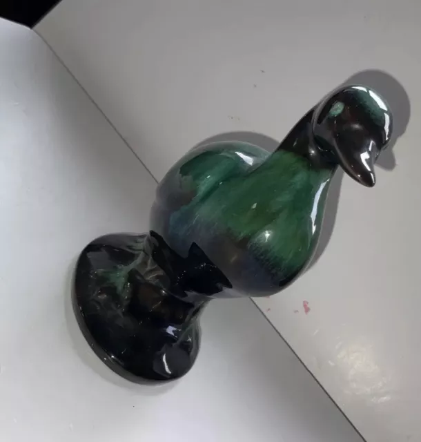 Vintage retro Glazed Pottery Duck Beautiful blue mountain 8.5 inches rare