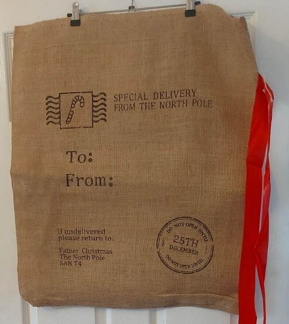 Santa Sack Merry Christmas Stocking Jute Present Xmas Hessian Gifts