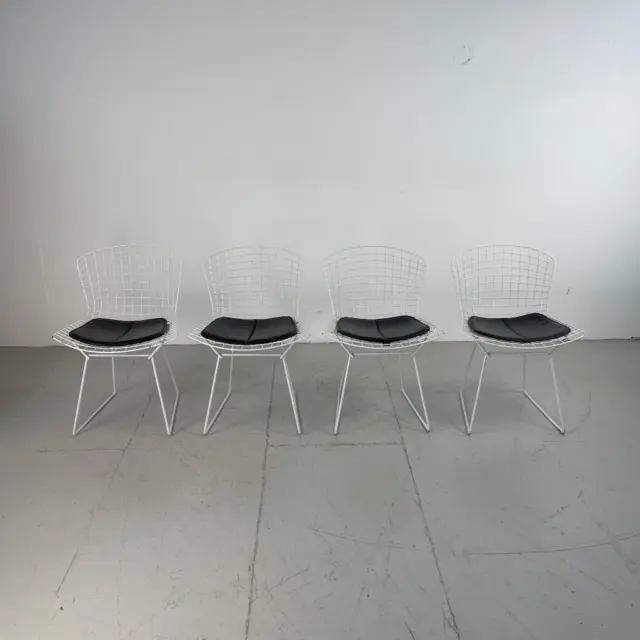 Set Of 4 Vintage Harry Bertoia Chairs Midcentury In White Powder Coated  #4167