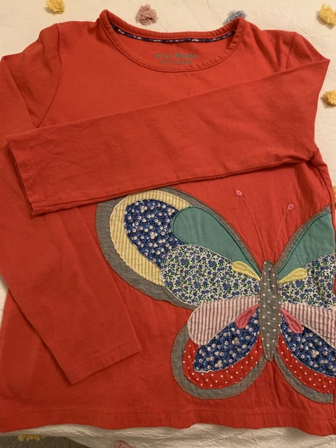Mini Boden T-shirt a maniche lunghe bambina con farfalla età 6-7