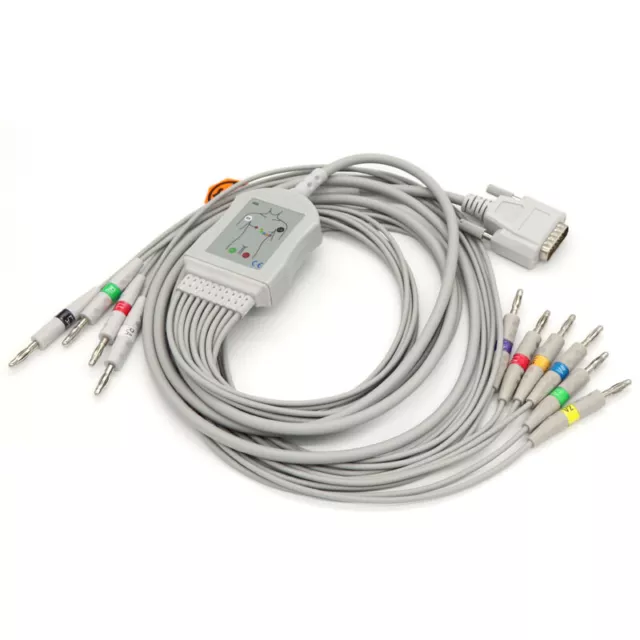Compatible with Edan SE-12,SE-13,Express-1200ECG/EKG Cable Machine 12-lead 15pin 3