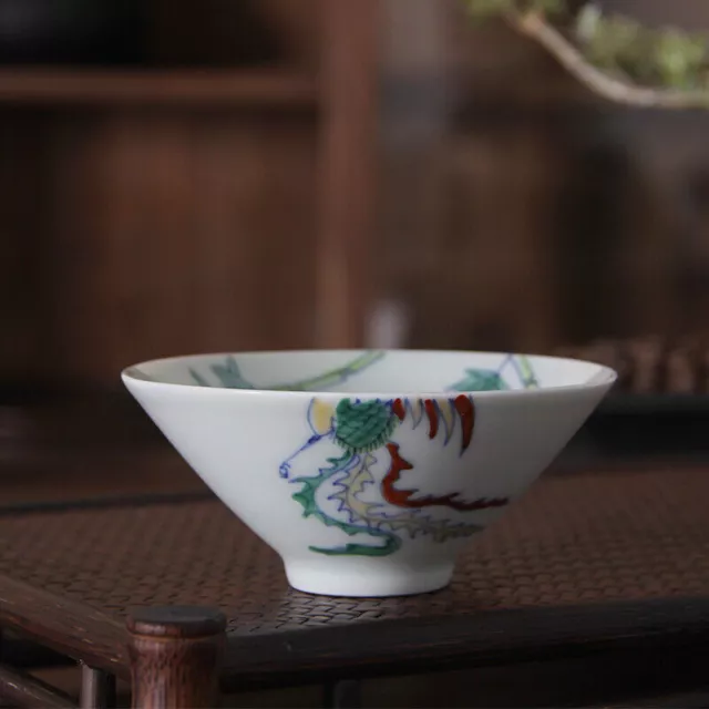 China Ming Chenghua Blue & White Porcelain Doucai Phoenix Bamboo Teacup Cup 4.0"