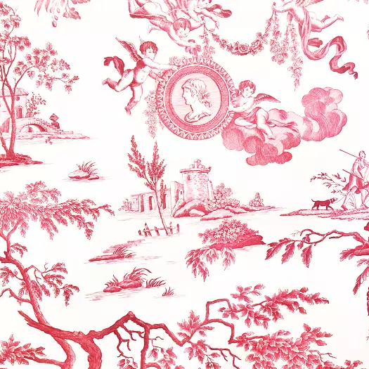 Tissu au mètre Toile de Jouy Diane écru rouge coton percale largeur 2m80 - MCTIS