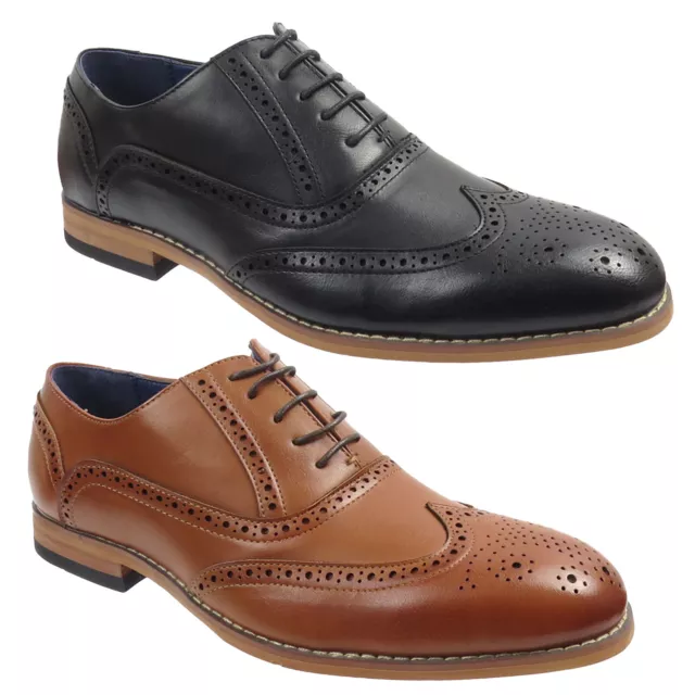 Mens Faux Leather Brogues Smart Formal Office Casual Lace Up Oxford Brogue Shoes