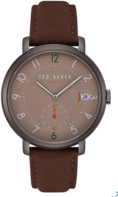 Ted Baker London Men's Oscar Silver-Tone White Dial Brown Leather Strap Watch