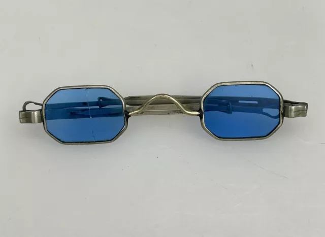 Antique Spectacles Eyeglasses Blue Tint Lenses , Extending Arms -92308