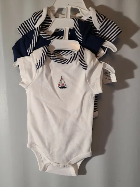 Little Me 3 Pack Newborn Baby One Piece White Blue And Striped