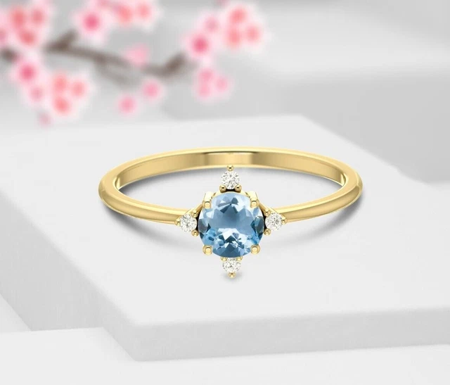 Natural faceted santa maria aquamarine 14k gold ring, Beautiful aquamarine ring
