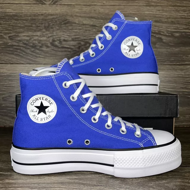 Converse Womens Chuck Taylor All Star Lift Blue Platform Sneakers Shoes Trainers