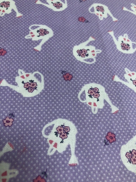 Purple Pink Watering Can Floral Print Cotton - 1/3 Yard Already Cut Gardening
