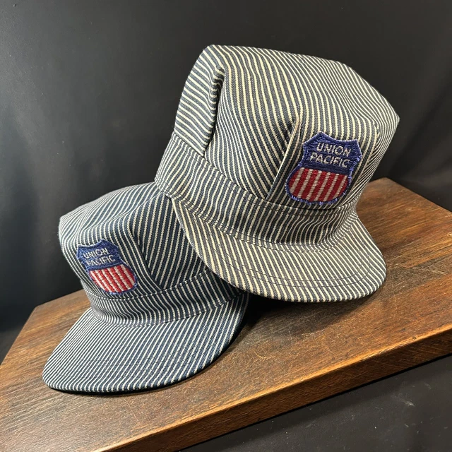Vtg Union Pacific Railroad Train Engineer Hat Cap Lot (2) Matching Adult Youth