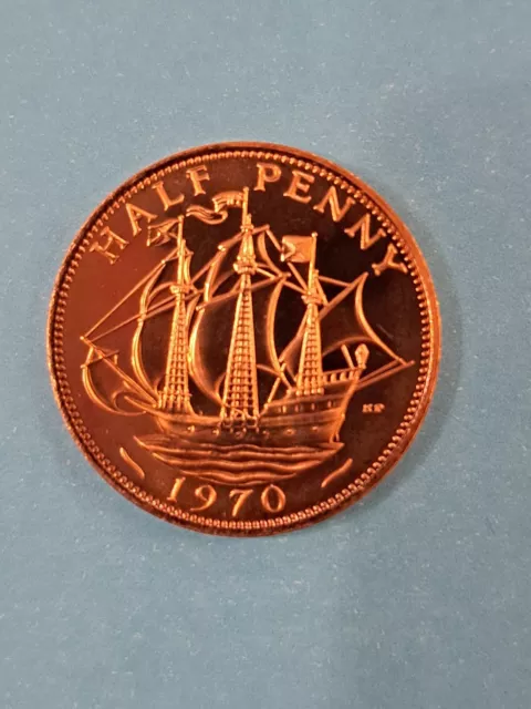 Queen Elizabeth II 1970 Halfpenny Proof BUNC, last year of mintage