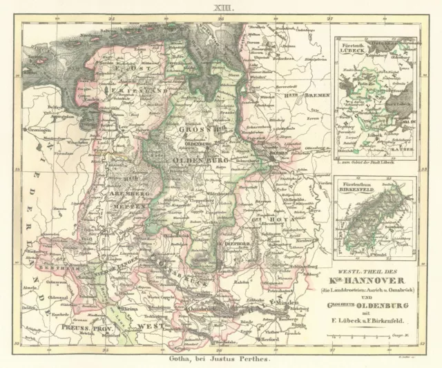Historische Karte. Westlicher Theil des Königreiches Hannover (die Landdrosteien