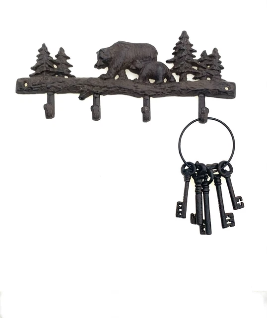 Bear Design Rustic Cast Iron Wall Mount Towel Hook Key Holder Lodge Cabin Decor