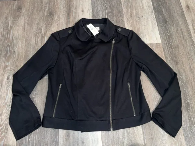 LOFT Black Knit Jacket Petite Women’s Size LP Asymmetrical Zip Up NWT