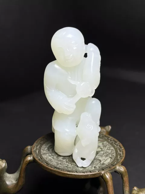 Chinese Exquisite Handmade Child carving Hetian Jade Statue