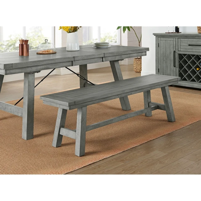 Beach House 66" Solid Wood Dove Grey Dining Bench Dove Grey Farmhouse
