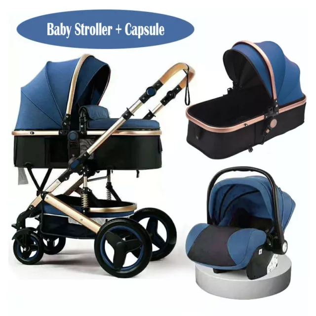 3 in1 Newborn Baby Pram &Capsule Pushchair Travel System Buggy Foldable Stroller 2