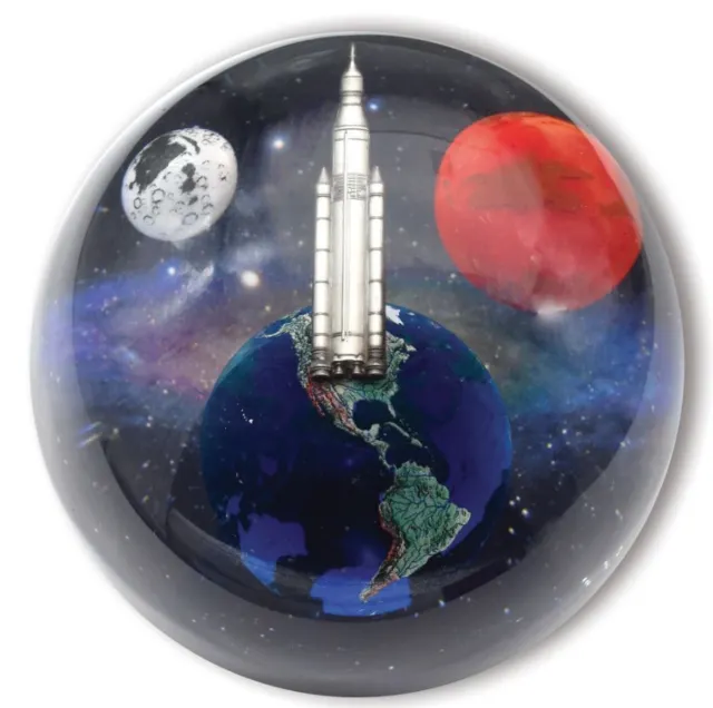 Orion Rocket Andromedome 4" Paperweight w Earth Moon & Mars in Galaxy Acrylic