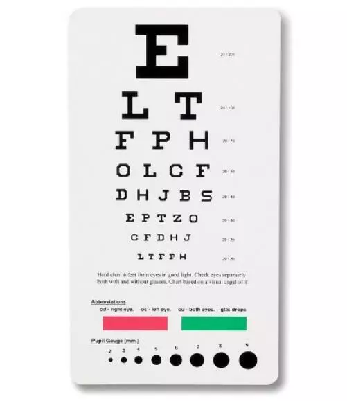 Prestige Medical 3909 Snellen Pocket Eye Chart Universal, Basic pack