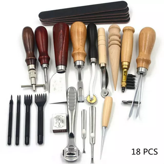 18tlg Leder Werkzeug Set Nadel Stitching Hobel Sattler Handwerk nähen Locher DE