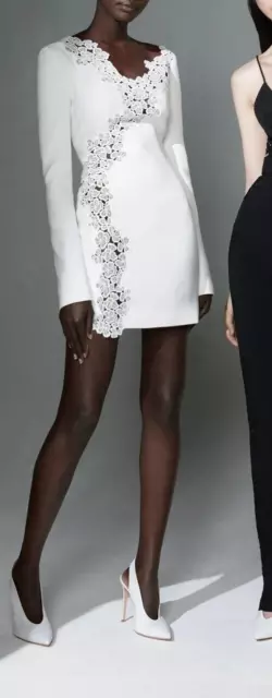 DAVID KOMA White Floral Lace Macrame Long Sleeve Mini Dress BNWT UK 10 SMALL