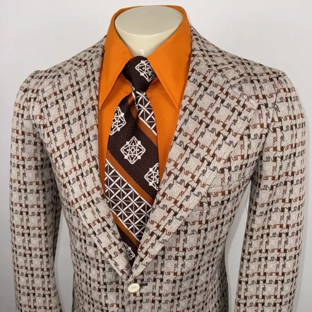 Mens Vintage Blazer Jacket Sport Coat Leisure Suit Disco 60s 70s Polyester 40