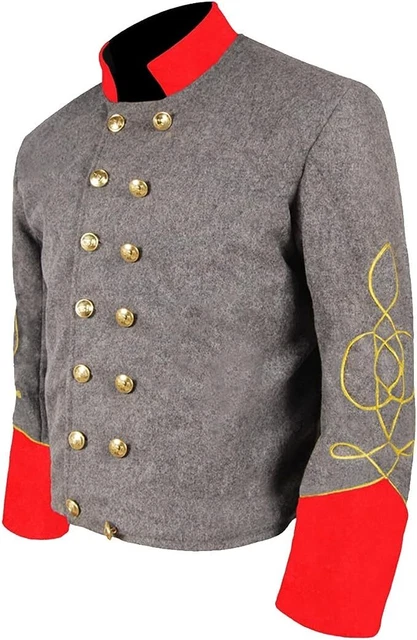 Civil War US Lt's 1 Braid Grey Wool Jacket with Solid Red Cuff  & Collar
