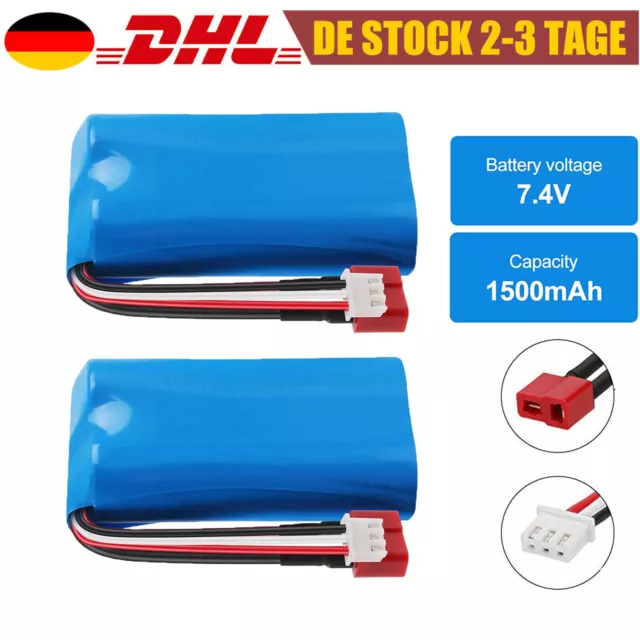 2 Stücke 7,4V 1500mAh 15C 2S Akku für WLtoys 4WD RC Auto 12401 12402 12403 12404